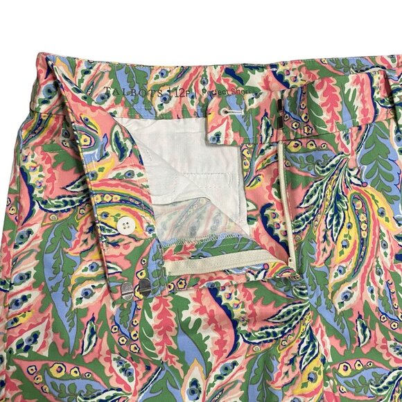 Talbots Womens 12 Petite Perfect Short Chino Botanical Paisley Pockets Stretch - Picture 4 of 15